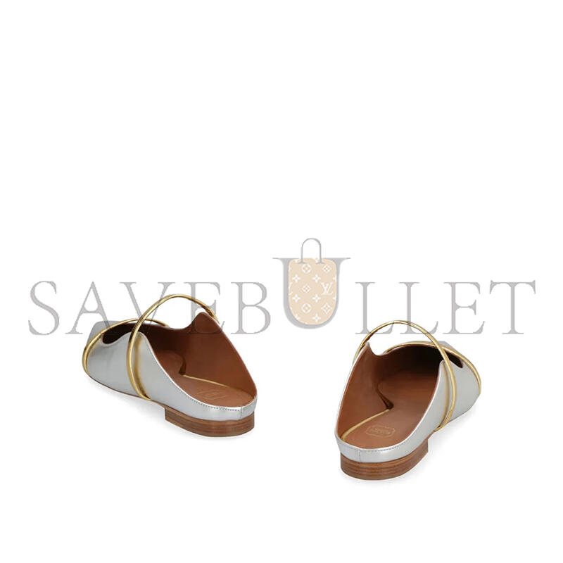 MALONE SOULIERS MAUREEN SILVER & GOLD LEATHER FLAT MULES MAUREENFLAT77SILV